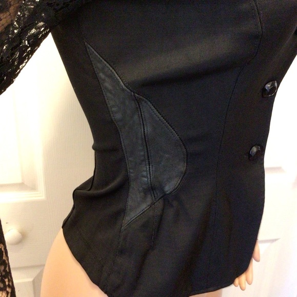 VTG John Murrough Womens Black Knit Leather & Lace Button Up Jacket Size Small - Picture 5 of 11